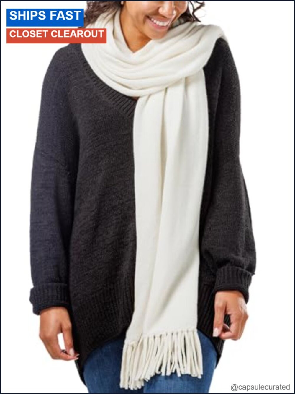 100% Cashmere Knit Shawl Wrap with Fringe Oversized 78" Long